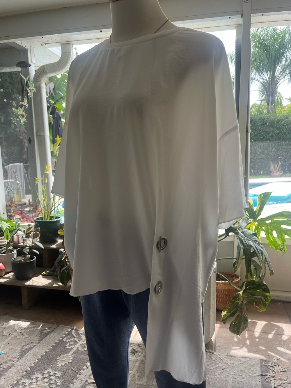 Patrizia Luca XL Ivory Asymmetric Toggle Tunic Lagenlook Top